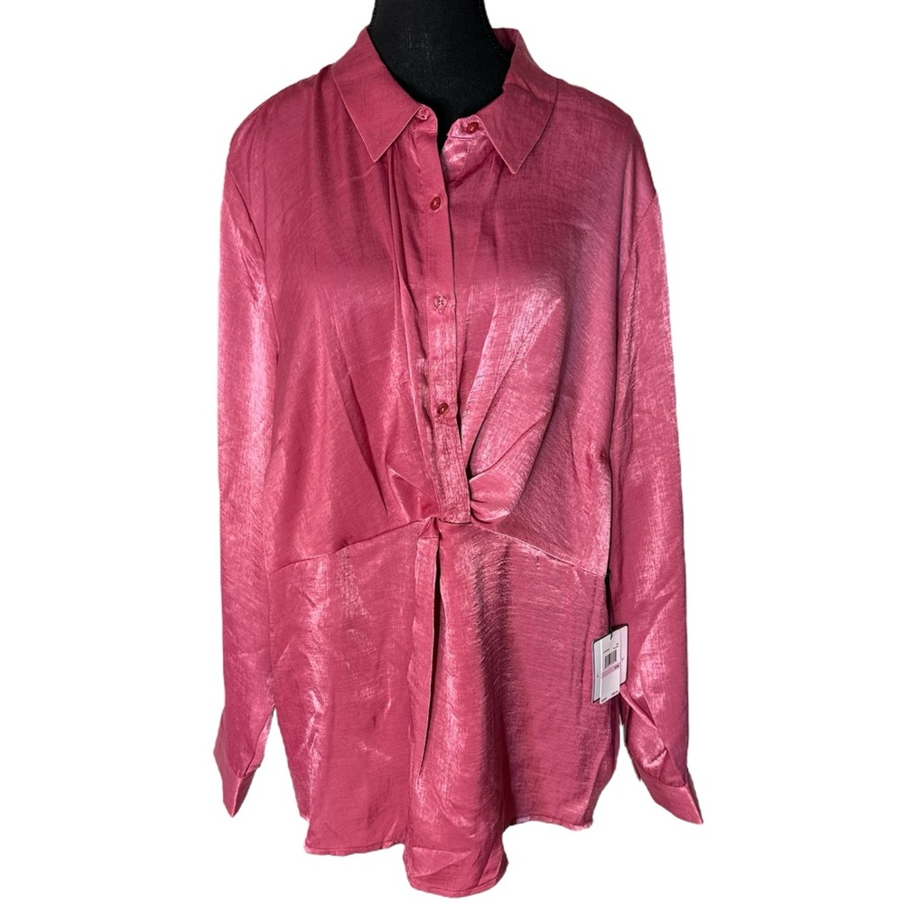 LAUNDRY BY SHELLI SEGAL New Pink Flowy Blouse Button Down Satin Plus Size 22W - Picture 2 of 15
